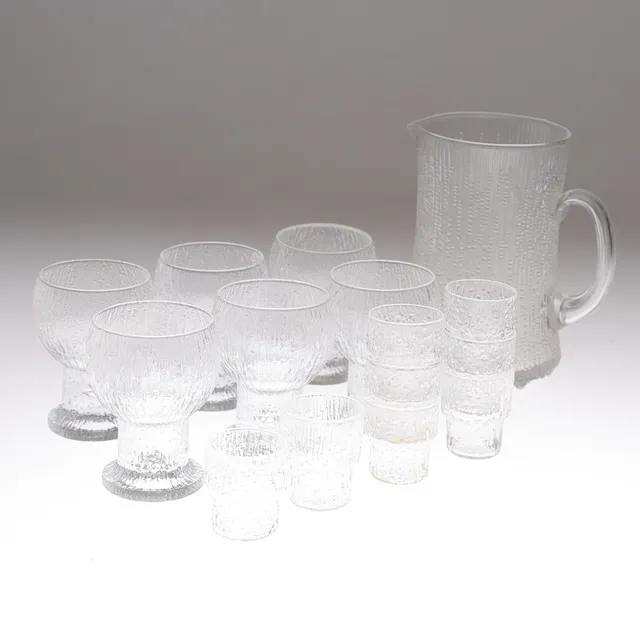 SERVISDELAR, 15 delar, glas, Ittala, "Kekkeri", "Paadar" samt "Ultima thule", Finland.