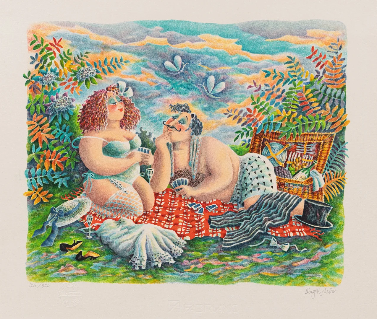 MAY K LEON (1945-2020). Kortspelare, litografi nr 291/320, signerad. — Engravings & Prints — Garpenhus Auktioner