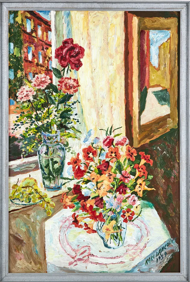 KARL DAHLQVIST. Blomsterstilleben, olja på pannå, signerad samt daterad Karl Dahlqvist 1954.