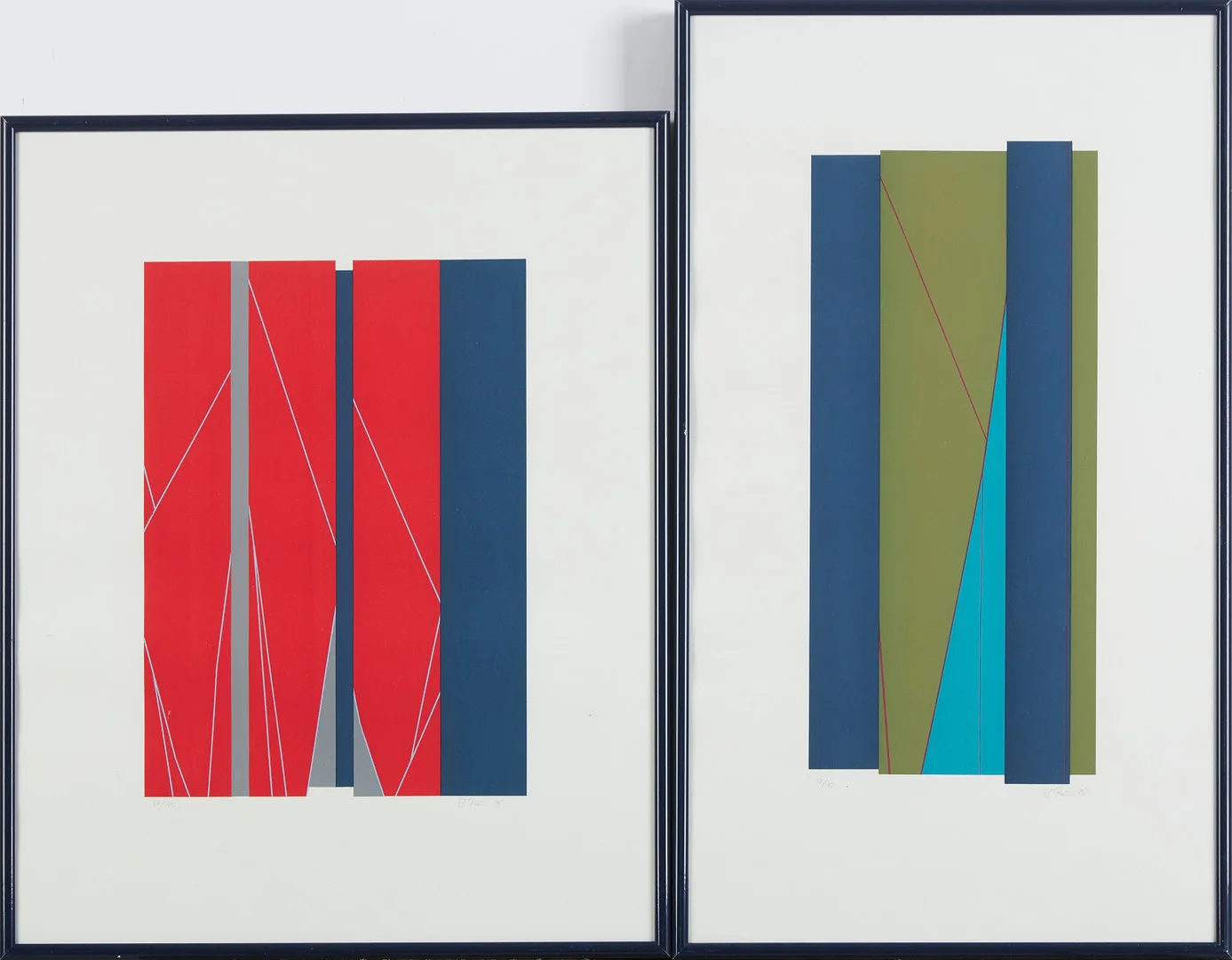ILKKA PÄRNI (FÖDD 1959). Kompositioner, 2 st, färgserigrafier, signerade samt daterade 95, numrerade 56/90 respektive 52/110. — Engravings & Prints — Stockholms Auktionsverk Magasin 5