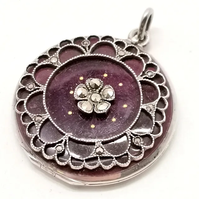935 SILVER PURPLE ENAMEL LOCKET.