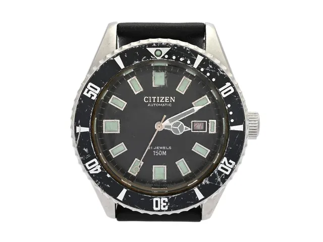 CITIZEN, Challenge Diver, "150M", Cal 6001, Serie nr. 41210949, Boett nr. 4-600851 Y / 62-6198, herrur, 40,5 mm, stål, automatisk, mineralglas (skadat), datum, läderband, ca 1974.