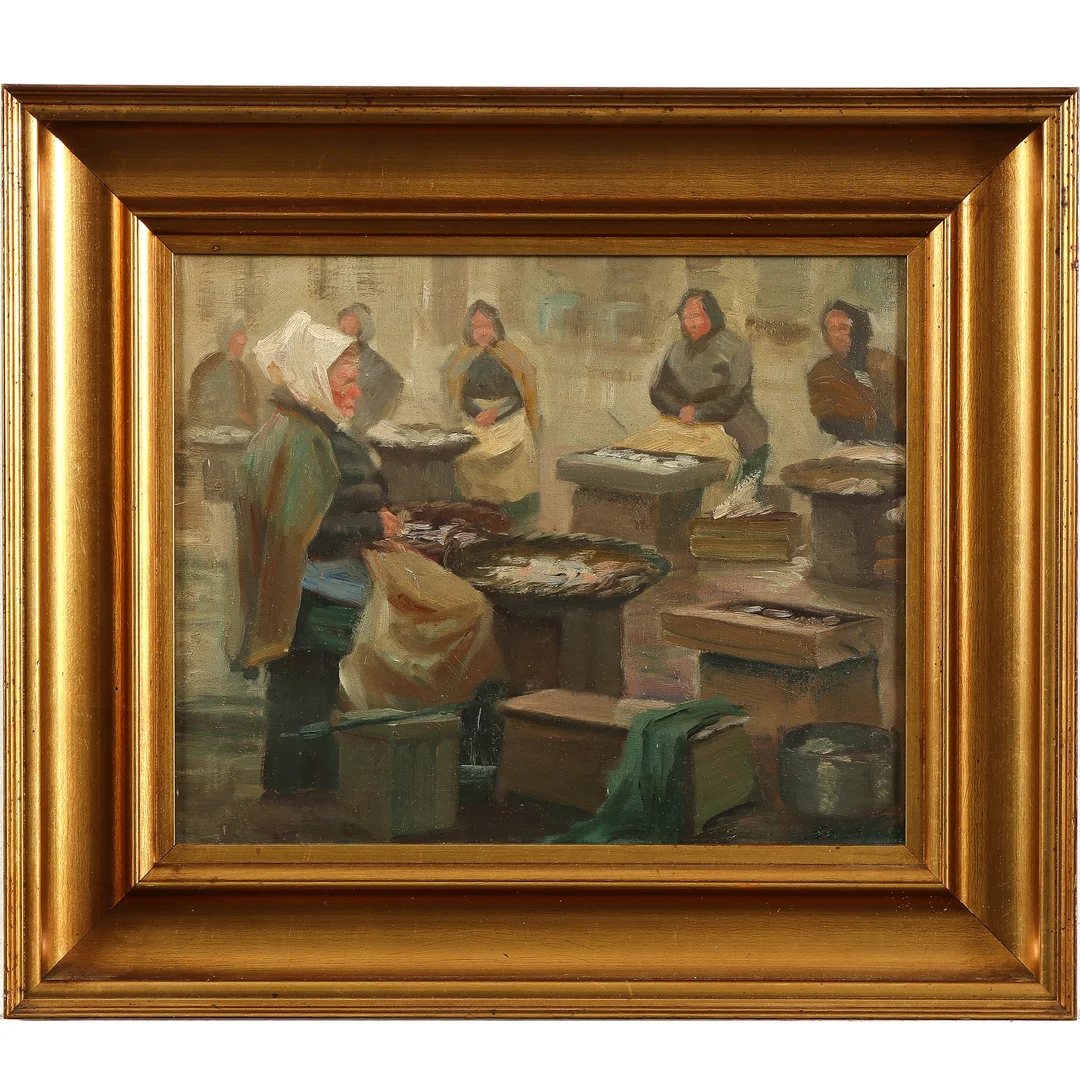 Søren Christian Bjulf. Scene with fishermen's wives. Oil on canvas. — Paintings and sculptures/Older pictorial arts — Lauritz