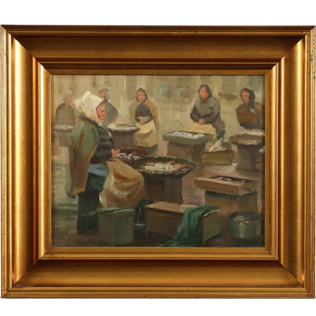 Søren Christian Bjulf. Scene with fishermen's wives. Oil on canvas.