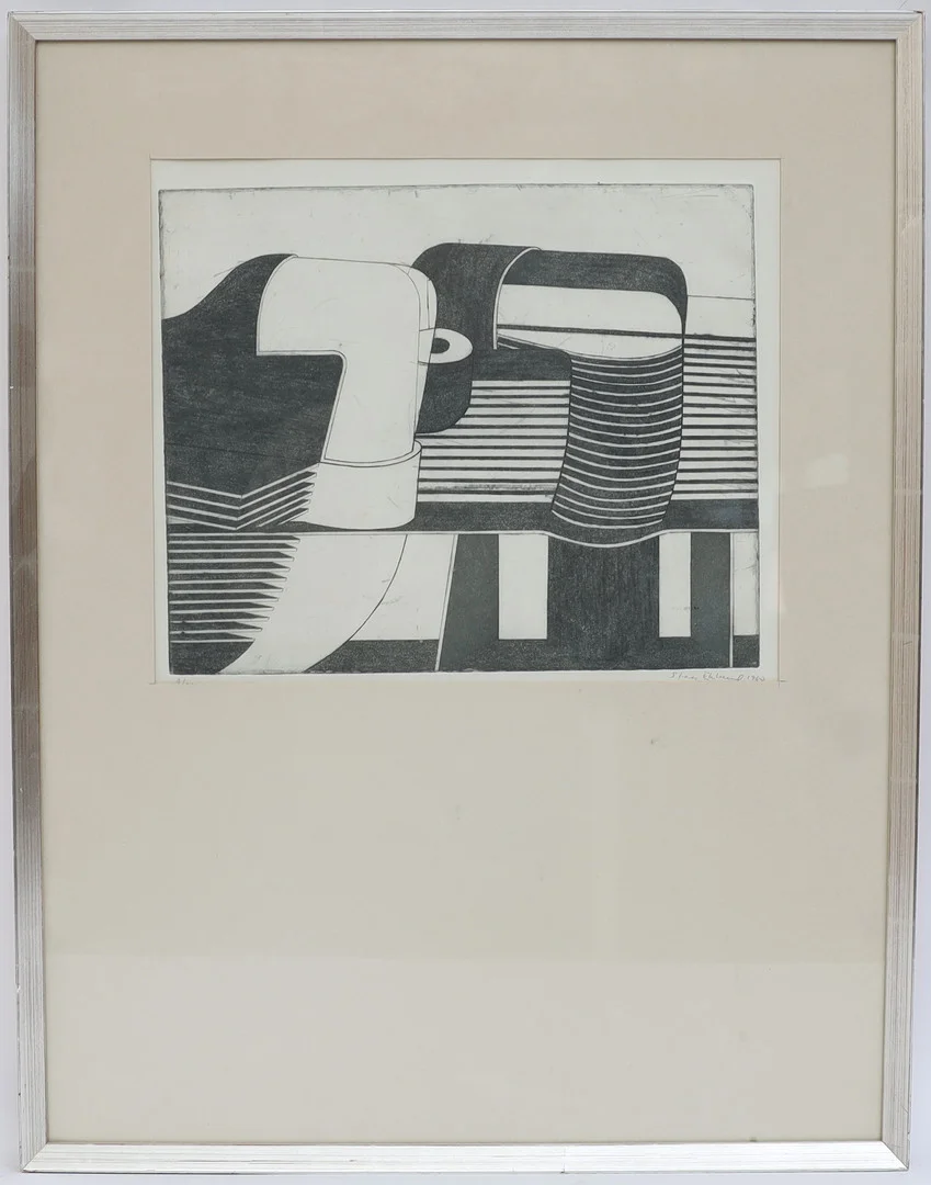 STEN EKLUND. Komposition, etsning, signerad och numrerad, daterad 1967. — Engravings & Prints — Falun Auktionsbyrå