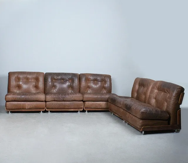 5-teiliges Modulsofa / Lounge Chairs, Leder, 1970er Jahre.