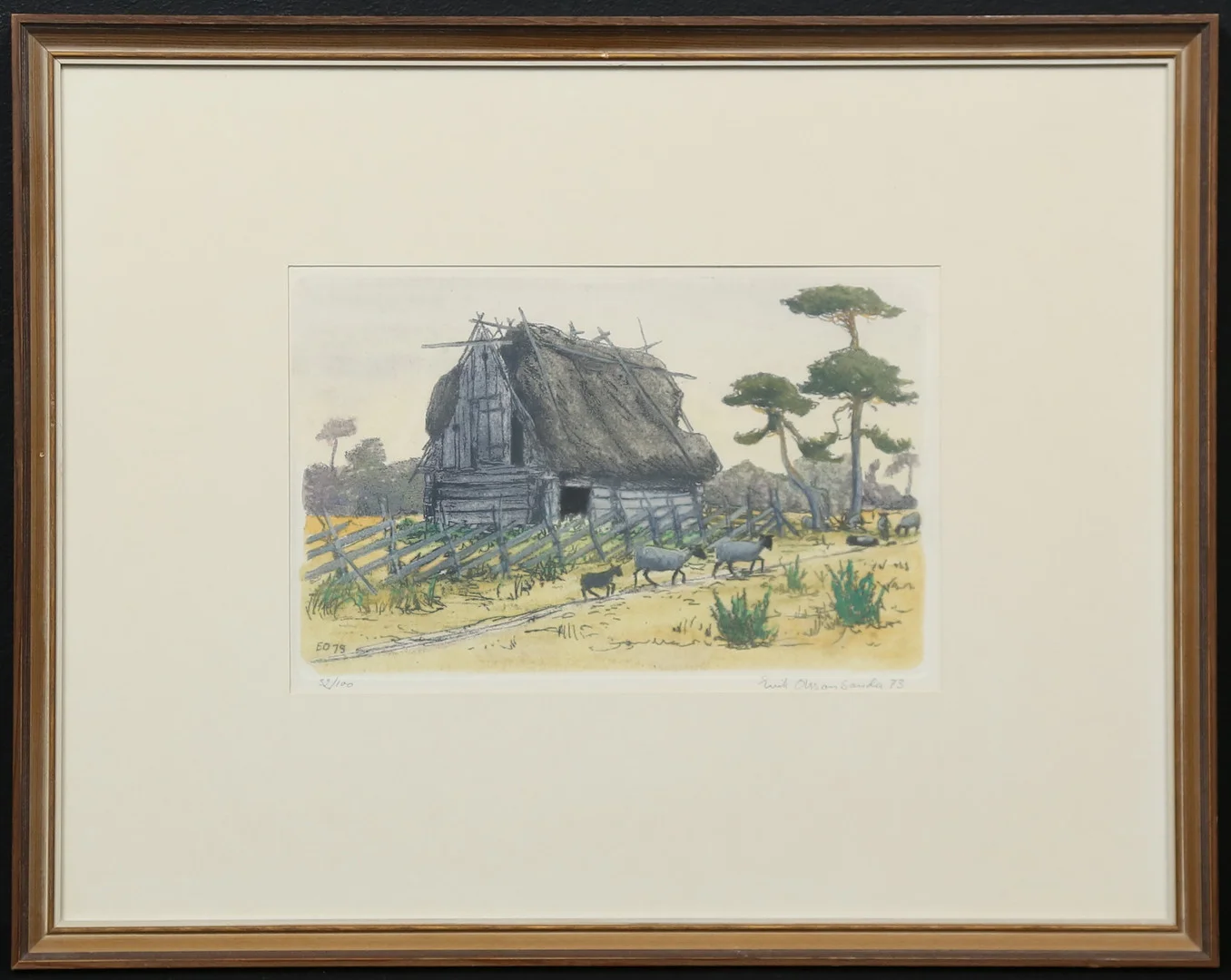 ERIK OLSSON SANDA. kolorerad etsning, signerad och daterad 73. — Engravings & Prints — Gomér & Andersson Linköping