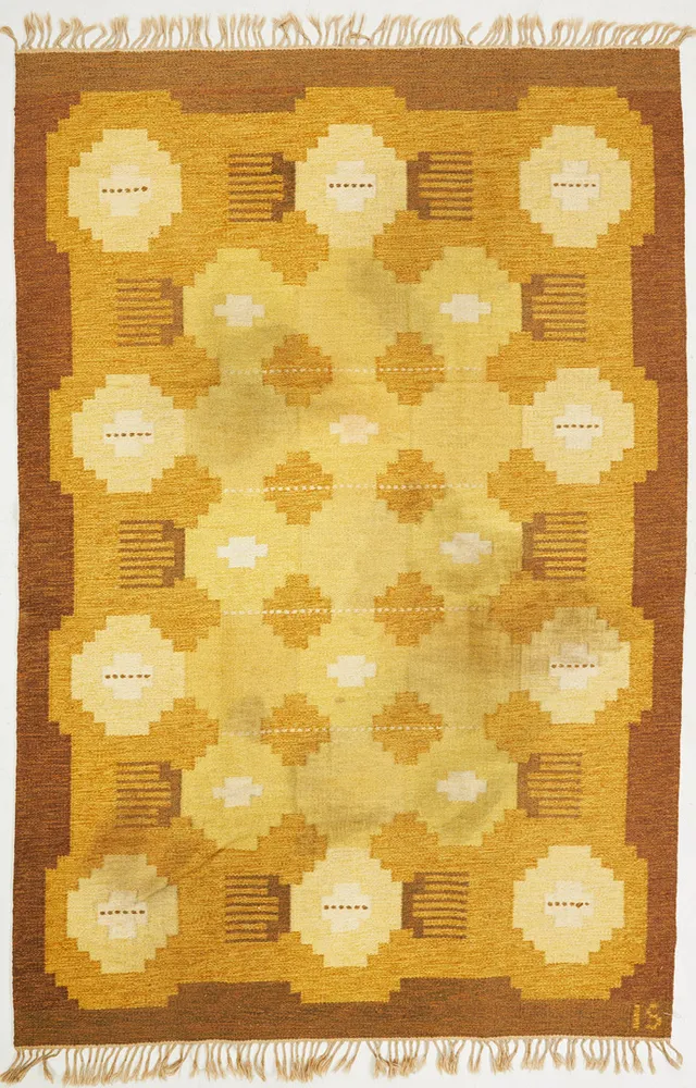 INGEGERD SILOW. RÖLLAKAN, gul botten, monogramsignerad IS, 240 x 160 cm.
