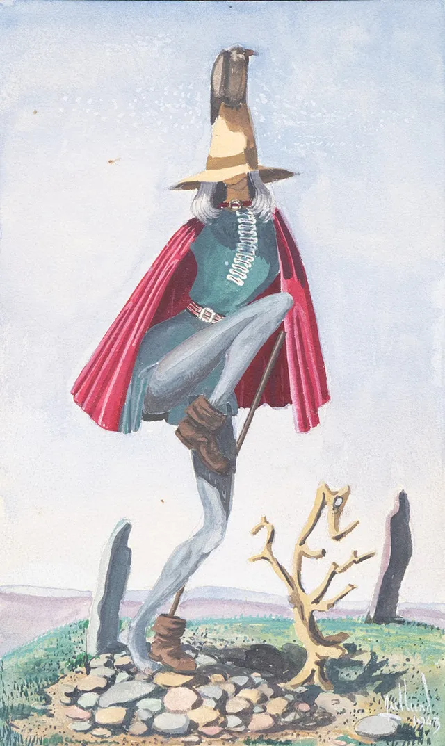AXEL LUND (1919-1997). "Den vandrande gesällen", gouache, signerad och daterad 1943.