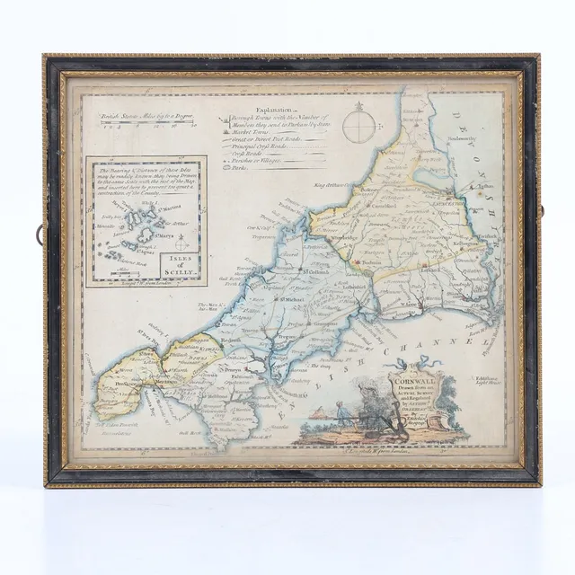 T KITCHIN "CORNWALL" HAND COLOURED MAP.