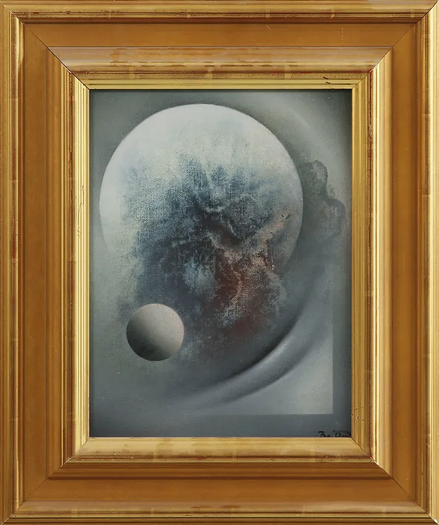 BO ÖRN. Kosmisk komposition, olja på duk, signerad.
