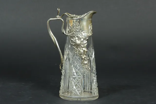 Fabergé. Russian wine jug made in silver & cut crystal