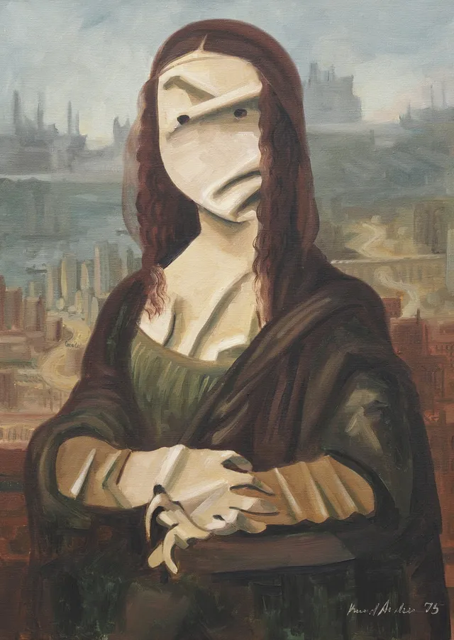 KNUD ANDERSEN. Tolkning av Monalisa Olja på duk, signerad, daterad 75.