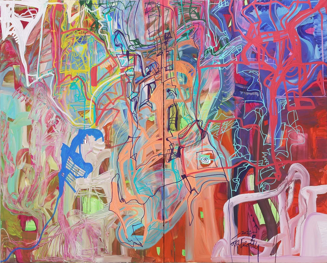 Lars 'Imagination Mediator' Elgidh: Acrylic on canvas, two-part work 'Enjoy it when it's there' — Paintings and sculptures/Modern pictorial arts — Lauritz