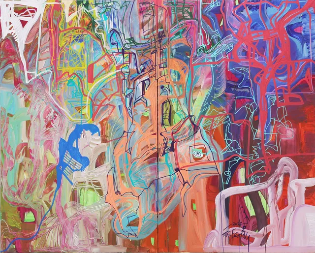 Lars 'Imagination Mediator' Elgidh: Acrylic on canvas, two-part work 'Enjoy it when it's there'