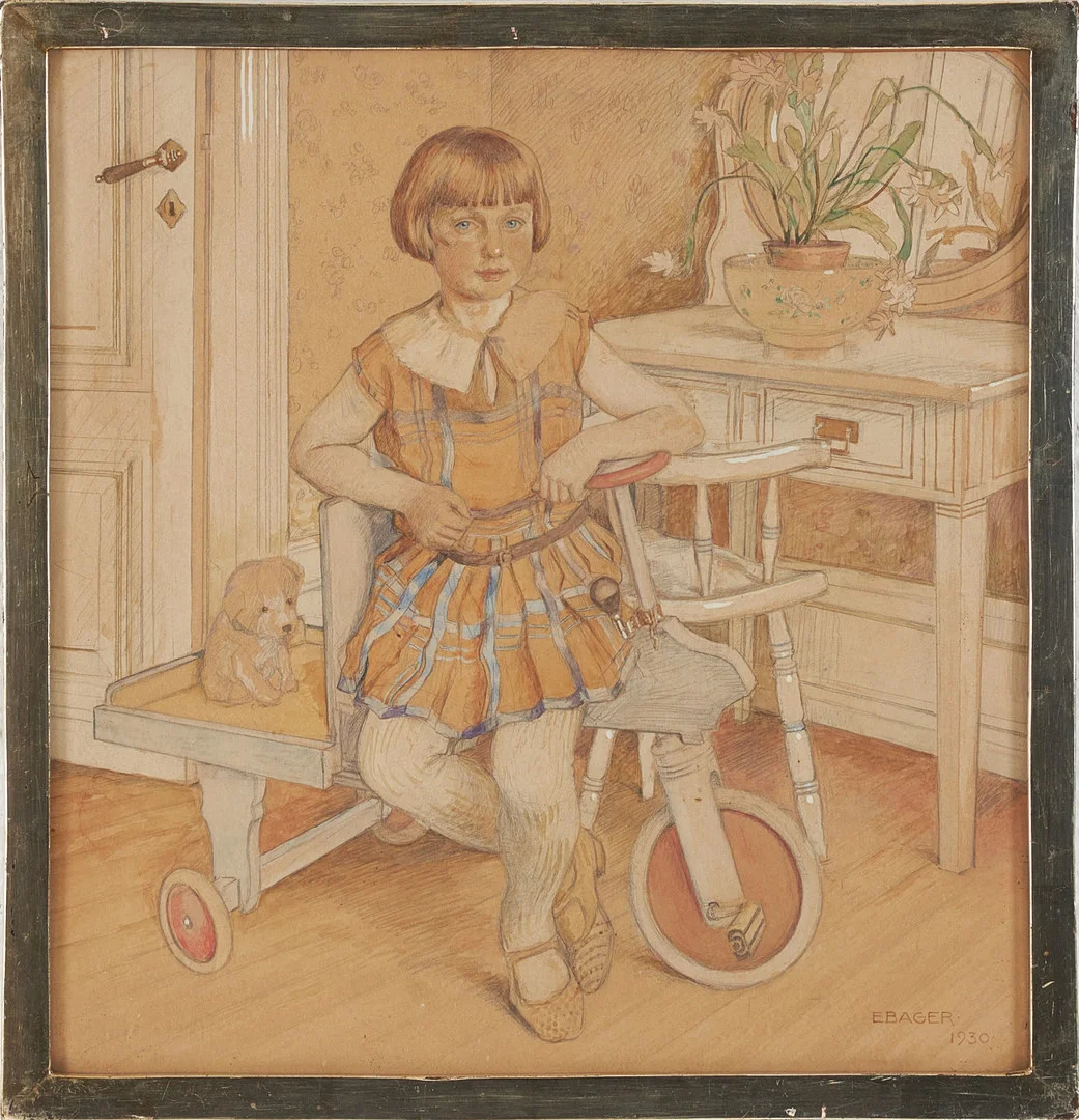 EINAR BAGER (1887-1990). Flicka på cykel. — Paintings — Stockholms Auktionsverk Magasin 5