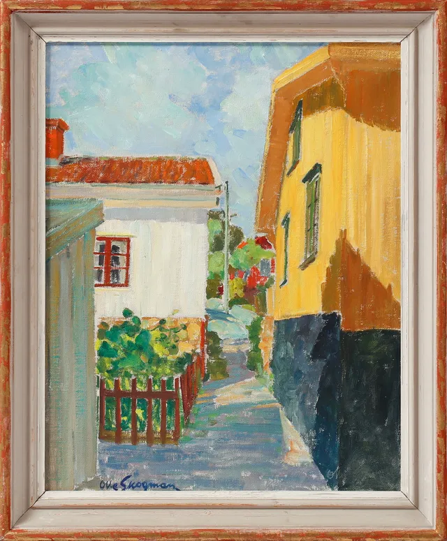 OLLE SKOGMAN. "Wilhelmsons barndomshem", olja på duk, signerad.