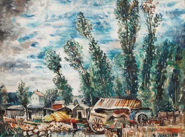 ERIK JÖNSSON. "Blåsig dag, Frankrike, 1928", olja på pannå, signerad.