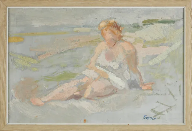 FRITZ HOLMER (1906-1967). Modellstudie, sittande modell, olja på duk, signerad Holmer.