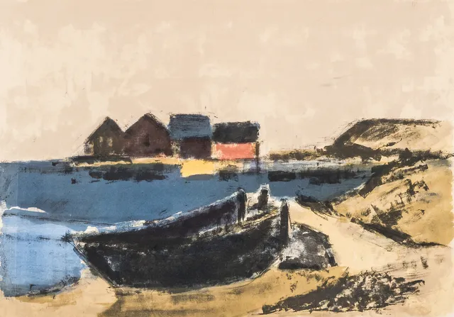 GUSTAV RUDBERG. Motiv från Ven, färglitografi, signerad.