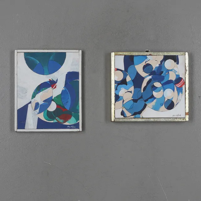 TOMAS NORDBÄCK. "Skiss till textilvävnad "Mikrob", blandteknik/collage, 2 st, signerade.