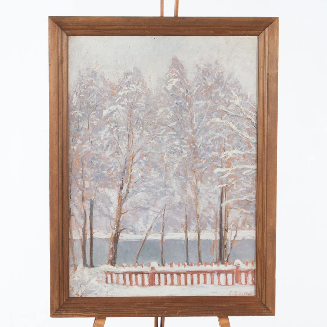 ERNST SMITH. Olja på pannå, Vintermotiv, Signerad. — Paintings — Laholms Auktionskammare
