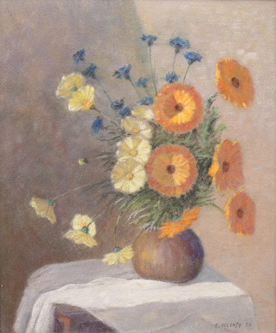 EDDIE VALENTA. Stilleben, pastell, signerad E Valenta och daterad -50. — Paintings — Garpenhus Auktioner