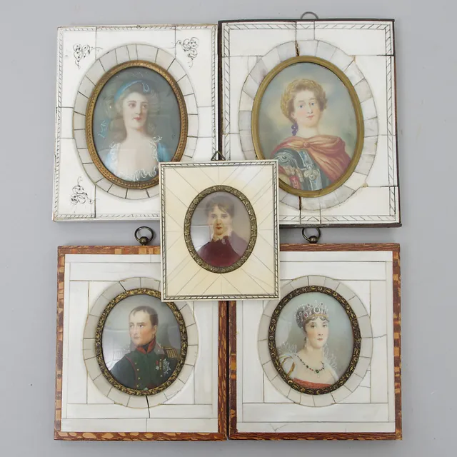 MINIATYRTAVLOR, 5 stycken bl.a. porträtt av Napoleon.