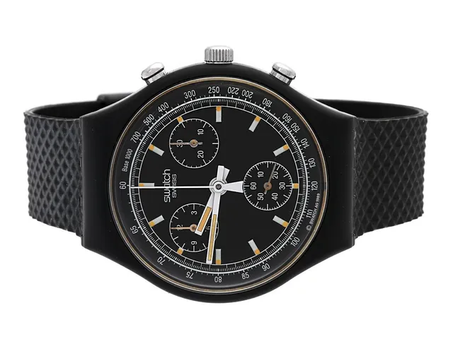 SWATCH, Chrono "Black Friday", Ref nr. SCB100, kronograf, herrur, 38 mm, plast, quartz, plexiglas, integrerat plastband, originalspänne, ca 1992, etui (skadat).