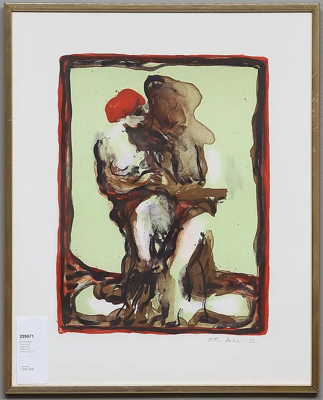 PETER DAHL. "Trolovning". Färglitografi, signerad och daterad -82.