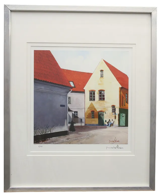 MISCHA ROSIC. Färglitografi, Jakriborg Hjärup, numrerad 1/10 signerad.