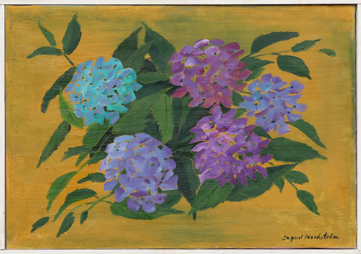 INGRID NORDSTRÖM. Hortensior, signerad. Olja på duk. Signerad. — Paintings — Crafoord Auktioner Malmö