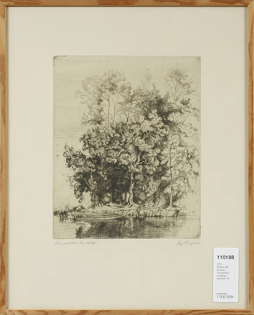 STIG BORGLIND. Etsning, "Romantiskt landskap", signerad. — Engravings & Prints — Göteborgs Auktionsverk
