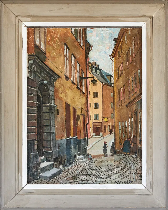 HJALMAR STRÅÅT. motiv av Gamla stan, olja på pannå, signerad.