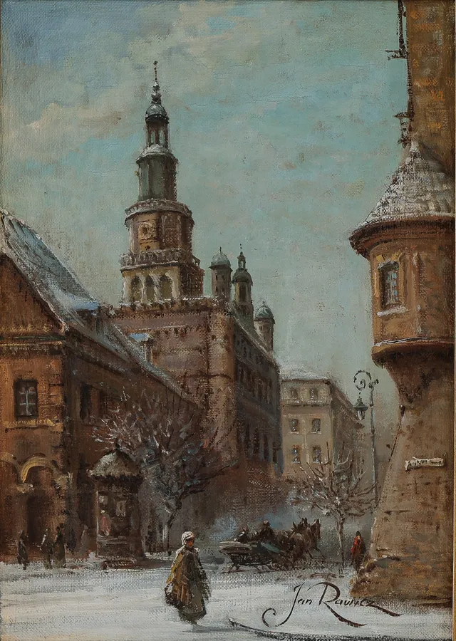 Jan Rawicz: Winter party from the city with horse-drawn sleigh. First half of the 19th century.