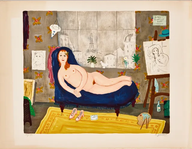 LENNART JIRLOW. Liggande modell, färglitografi, 1975.