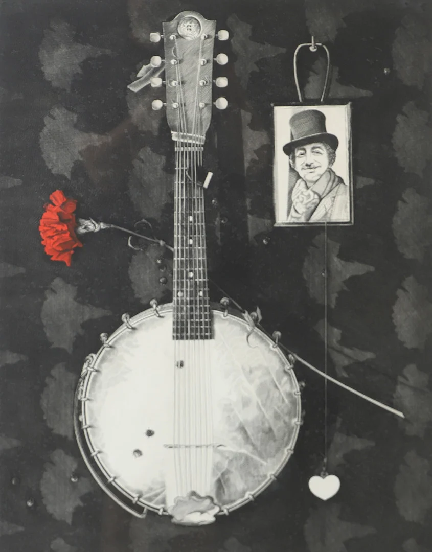 OLLE HANSPERS. Komposition med banjo, etsning, signerad. — Engravings & Prints — Helsingborgs Auktionskammare