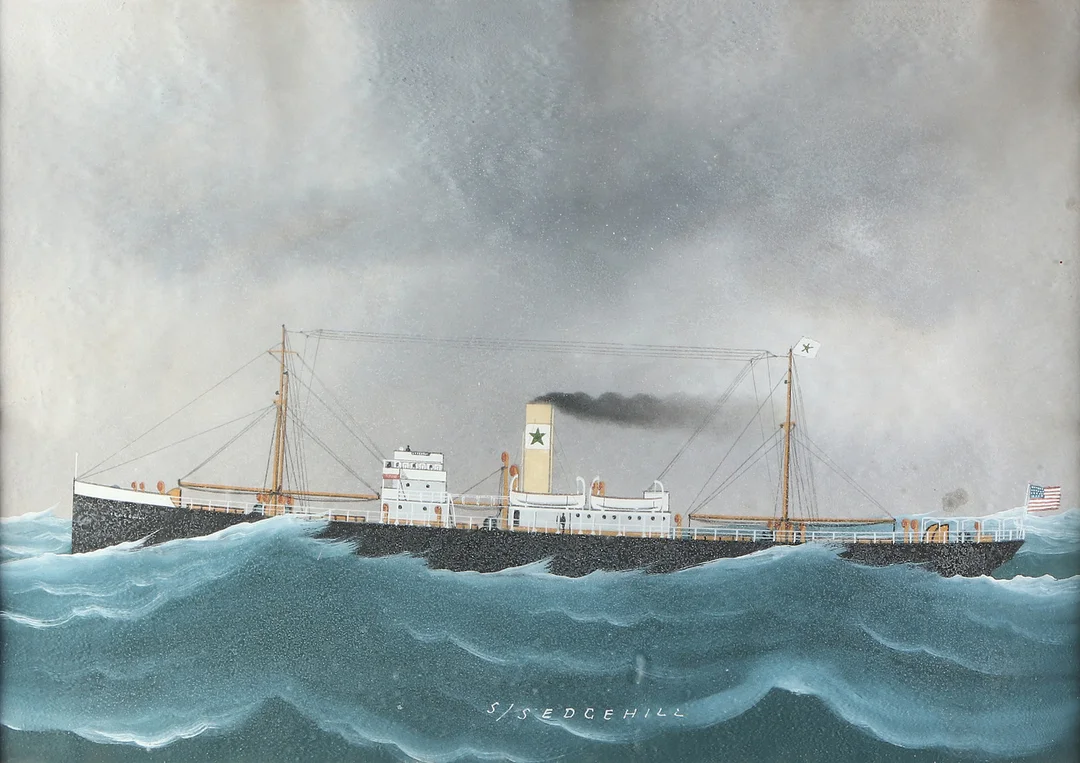 OKÄND KONSTNÄR. Gouache. Fartygsporträtt, "S/S Edgehill". — Paintings — Skånes Auktionsverk