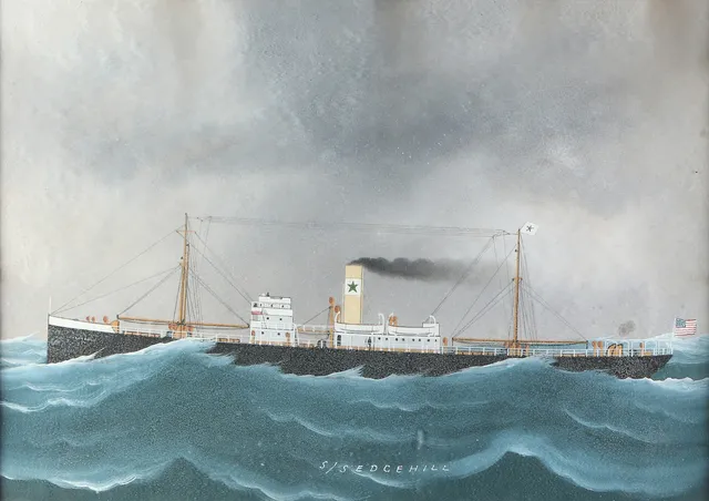 OKÄND KONSTNÄR. Gouache. Fartygsporträtt, "S/S Edgehill".
