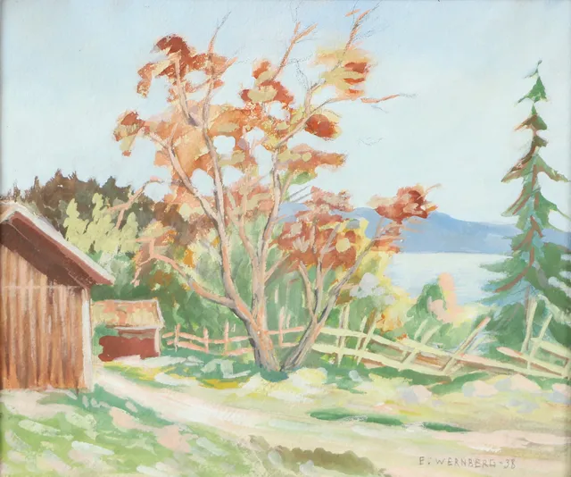 EVERT WERNBERG. Sjölandskap, akvarell, signerad E. Wernberg -38.