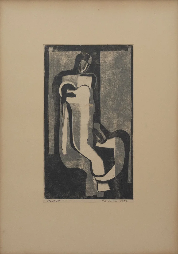 PÄR SIEGÅRD. Modell, linoleumtryck (handtryck), signerad och daterad 1932. — Engravings & Prints — Garpenhus Auktioner
