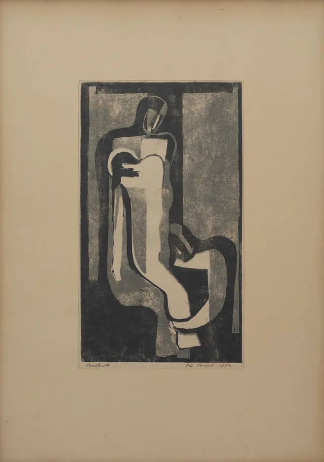 PÄR SIEGÅRD. Modell, linoleumtryck (handtryck), signerad och daterad 1932.