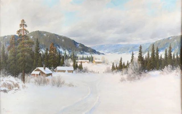 THORVALD RYGAARD. Oljemålning på duk. Vinterlandskap. Signerad.