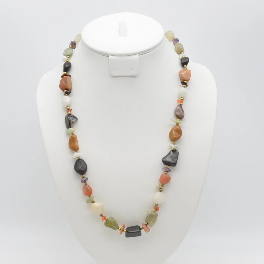 EDELSTEIN COLLIER, MIX AUS AMETHYST, BERGKRISTALL UND WEITERE, VINTAGE, LÄNGE CA. 62CM. — Necklace — Kunst- und Auktionshaus Kleinhenz