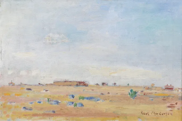 CARL ANDERSON. "Från Öland". Olja på pannå, signerad och daterad a tergo 1950.