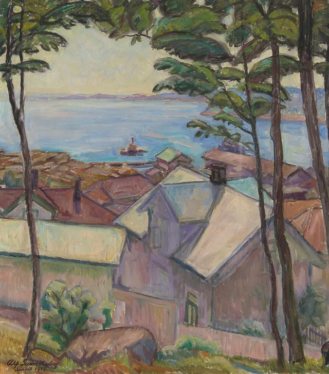 Lundeby, Alf — "Utsigt fra Bøkeskogen, Larvik" 1914