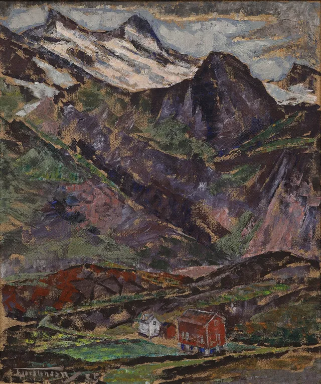 TORSTEN TORSTENSON. "Midnattssol på snön, Lofoten", olja på uppfodrad duk, signerad.
