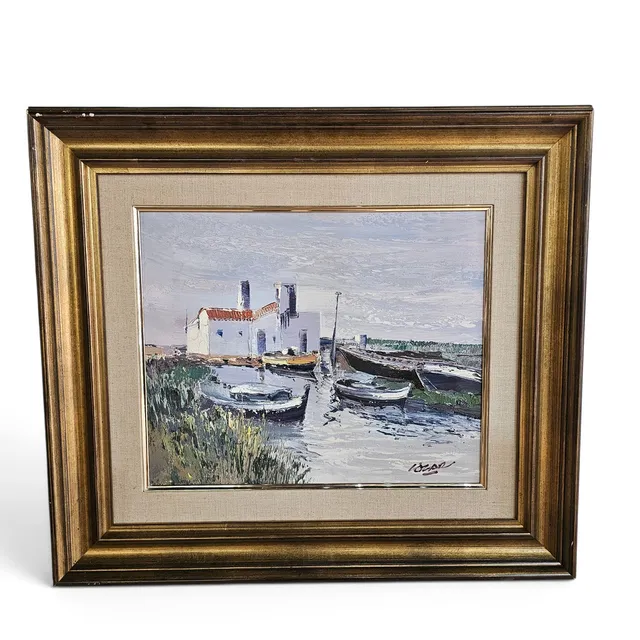 JOSÉ COZAR. "En la albufera, Valencia". Óleo sobre lienzo.