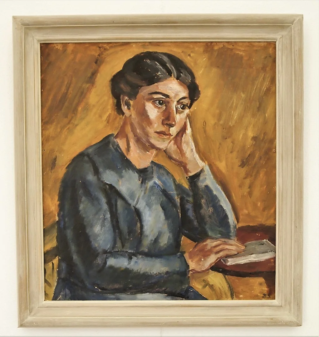 BIRGER SIMONSSON. Porträtt av Nanna Broch, olja på pannå, signerad med initialer och á tergo daterad 1910. — Paintings — Lysekils Auktionsbyrå