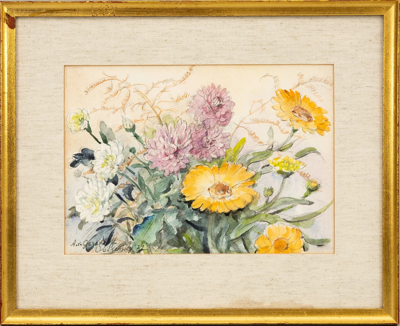 ANNA VON GERSDORFF-OBOLENSKY. Blomstilleben, blandteknik på papper, signerad, daterad 72. — Paintings — Auktionshuset Kolonn